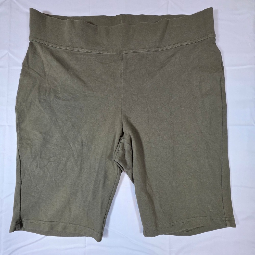 Lands End Starfish Knit Shorts Olive Green Medium 10-12 Pull On Stretch Jersey
